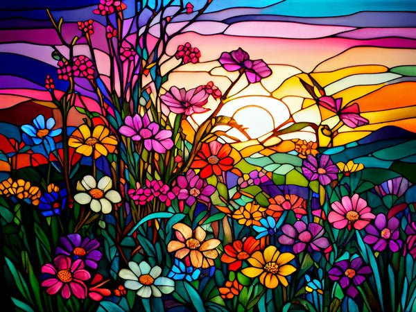 Stained Glass Sunset Meadow