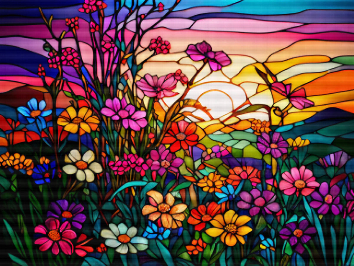 Stained Glass Sunset Meadow