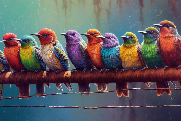 Rainbow Birds on the Line
