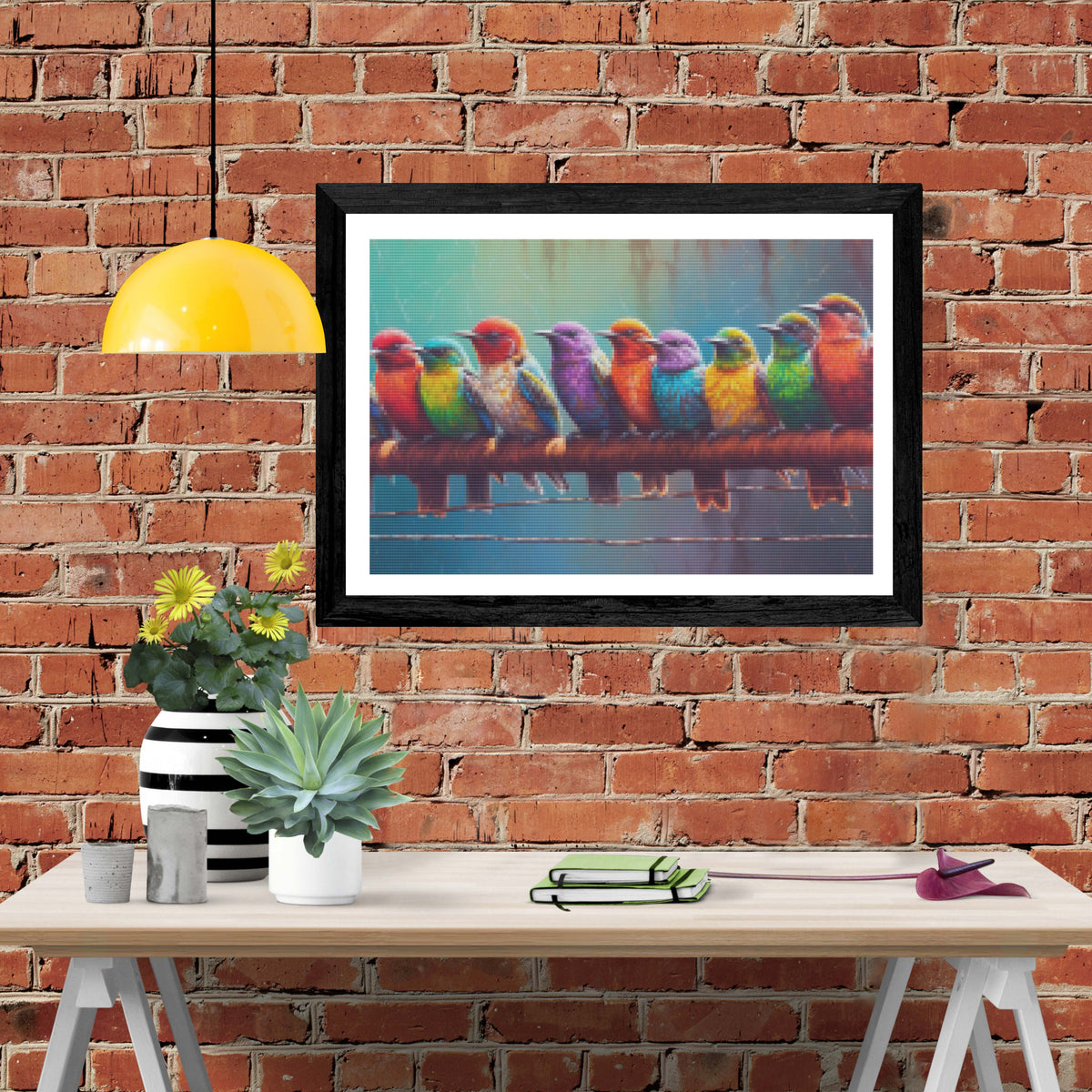 Rainbow Birds on the Line